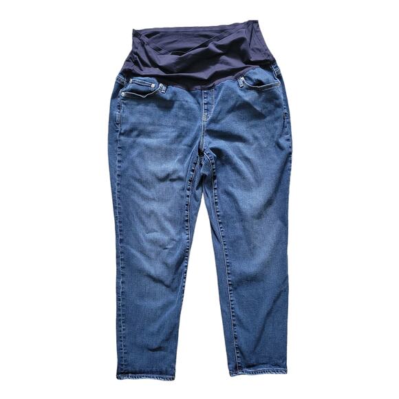 GAP Maternity Best Girlfriend Soft Wear Full Panel Dark Wash Crop Jeans Sz 34R - Picture 1 of 8